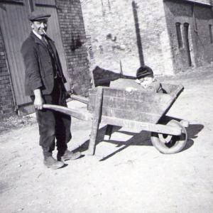1949 Trinity Hall farm Fred Wright Henry Saltmarsh in barrow