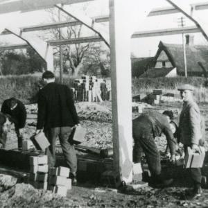 1957 work on the brickwork starts on the Second Village Hal