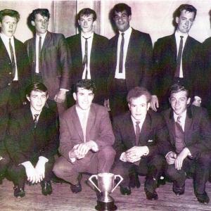 1962 63 Moultons winning football team winning the Bury Dictrict league trophy