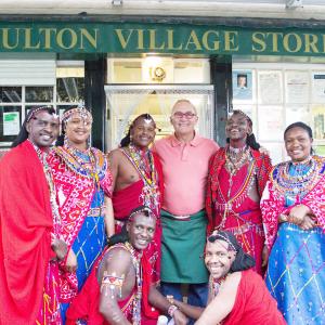 2014 08 10 Moulton Shop Post Office. Osiligh Maasai Warriors. l R Richard Miriam Sayianka Mike Samual Agnes. Front Simon Joseph